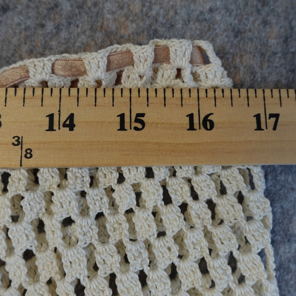 Vintage 70s Handmade Skirt Women L Ivory Crochet Sheer Mini Boho Hippie Festival - Picture 5 of 8